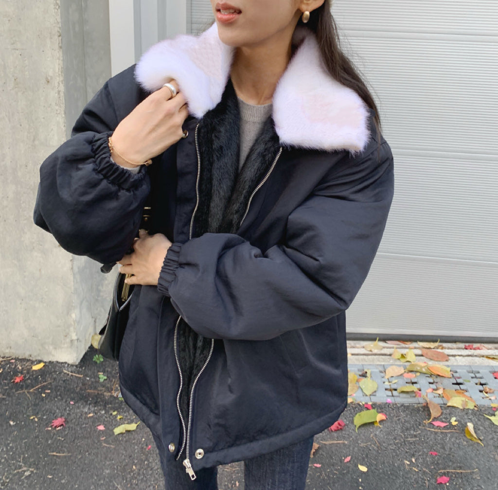 Women's Reversible Faux Fur & Quilted Padded Bomber Jacket