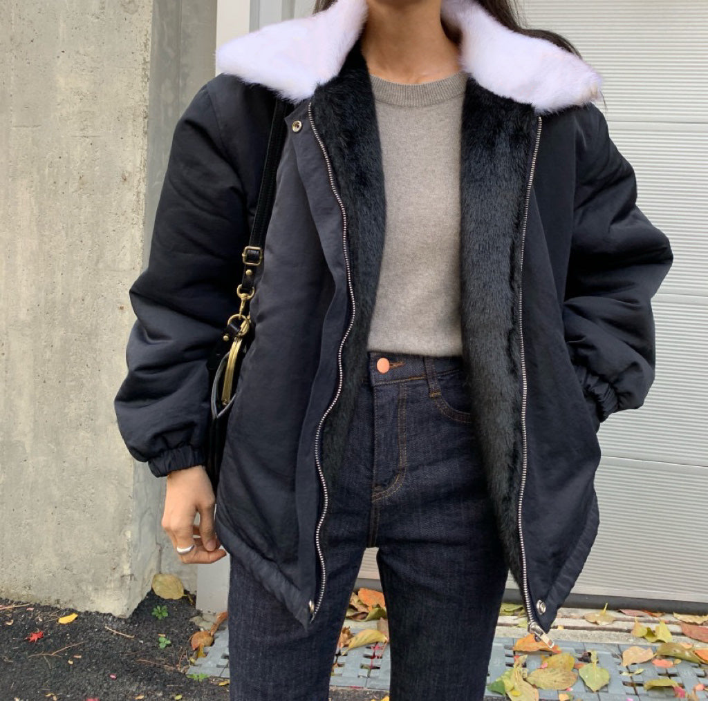 Women's Reversible Faux Fur & Quilted Padded Bomber Jacket