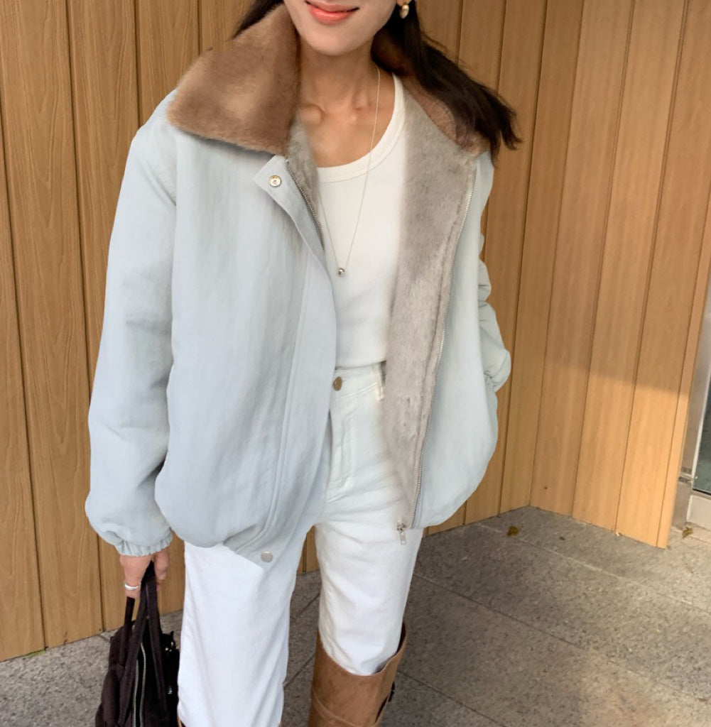 Women's Reversible Faux Fur & Quilted Padded Bomber Jacket