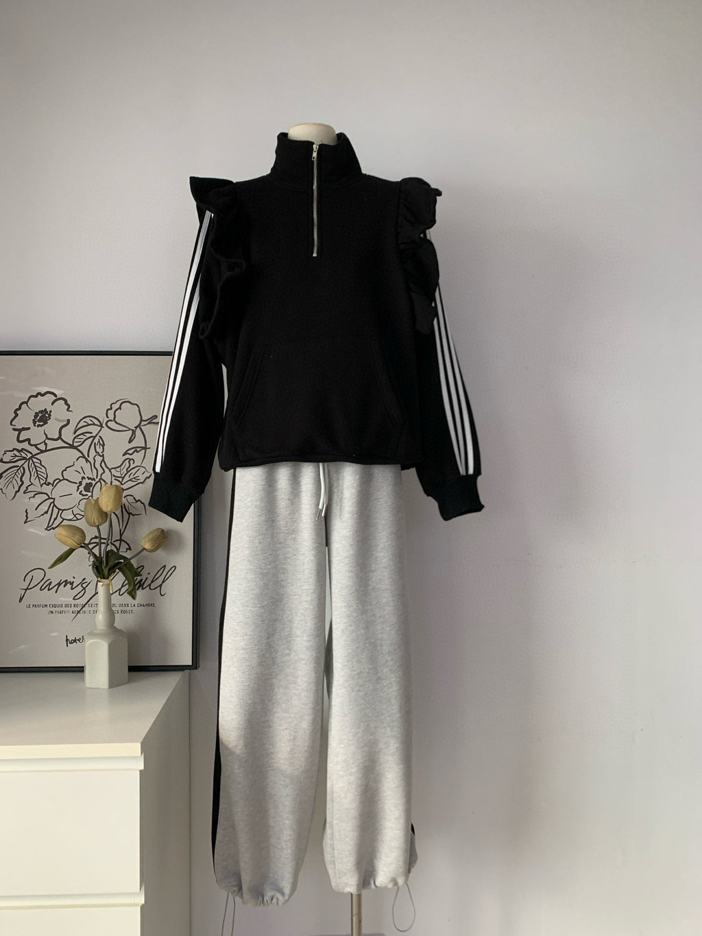 Women's Brushed Fleece Ruffle Trim Tracksuit Set