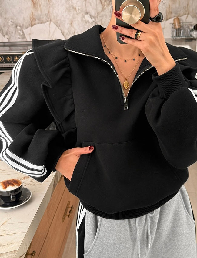 Women's Brushed Fleece Ruffle Trim Tracksuit Set