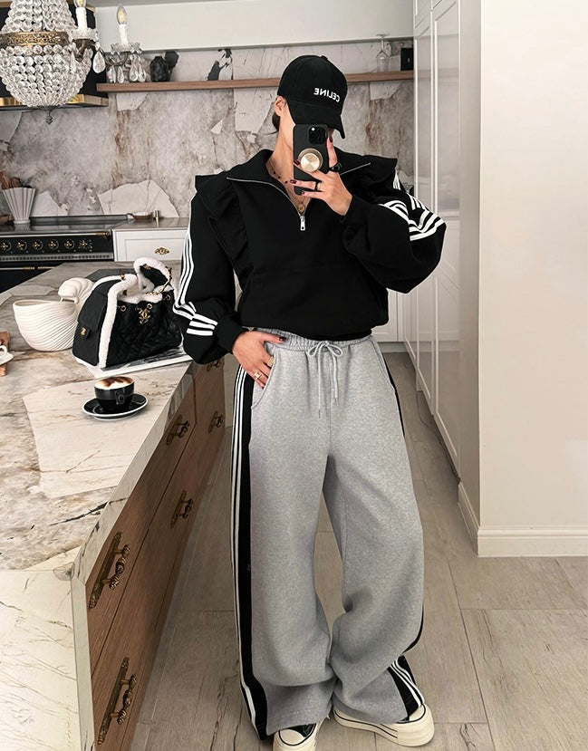 Women's Brushed Fleece Ruffle Trim Tracksuit Set