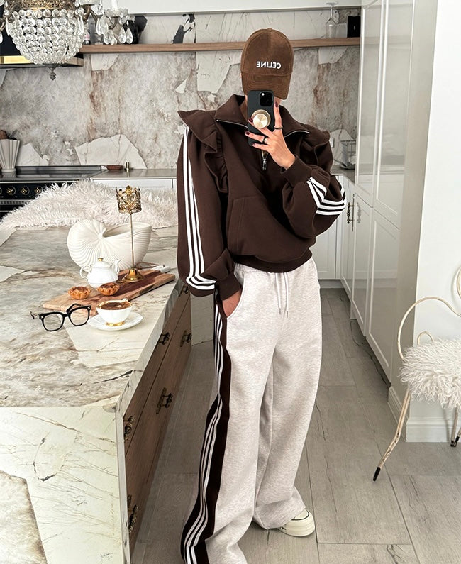 Women's Brushed Fleece Ruffle Trim Tracksuit Set