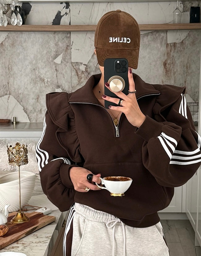 Women's Brushed Fleece Ruffle Trim Tracksuit Set