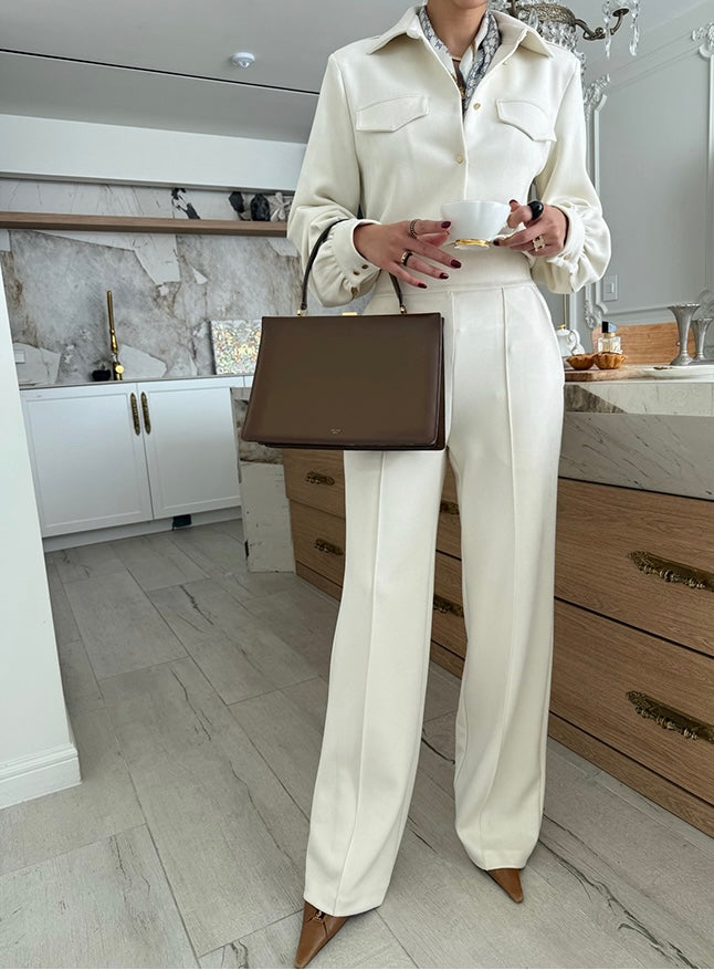 Women's Suede-Like Fleece Shirt & Wide-Leg Pants Set