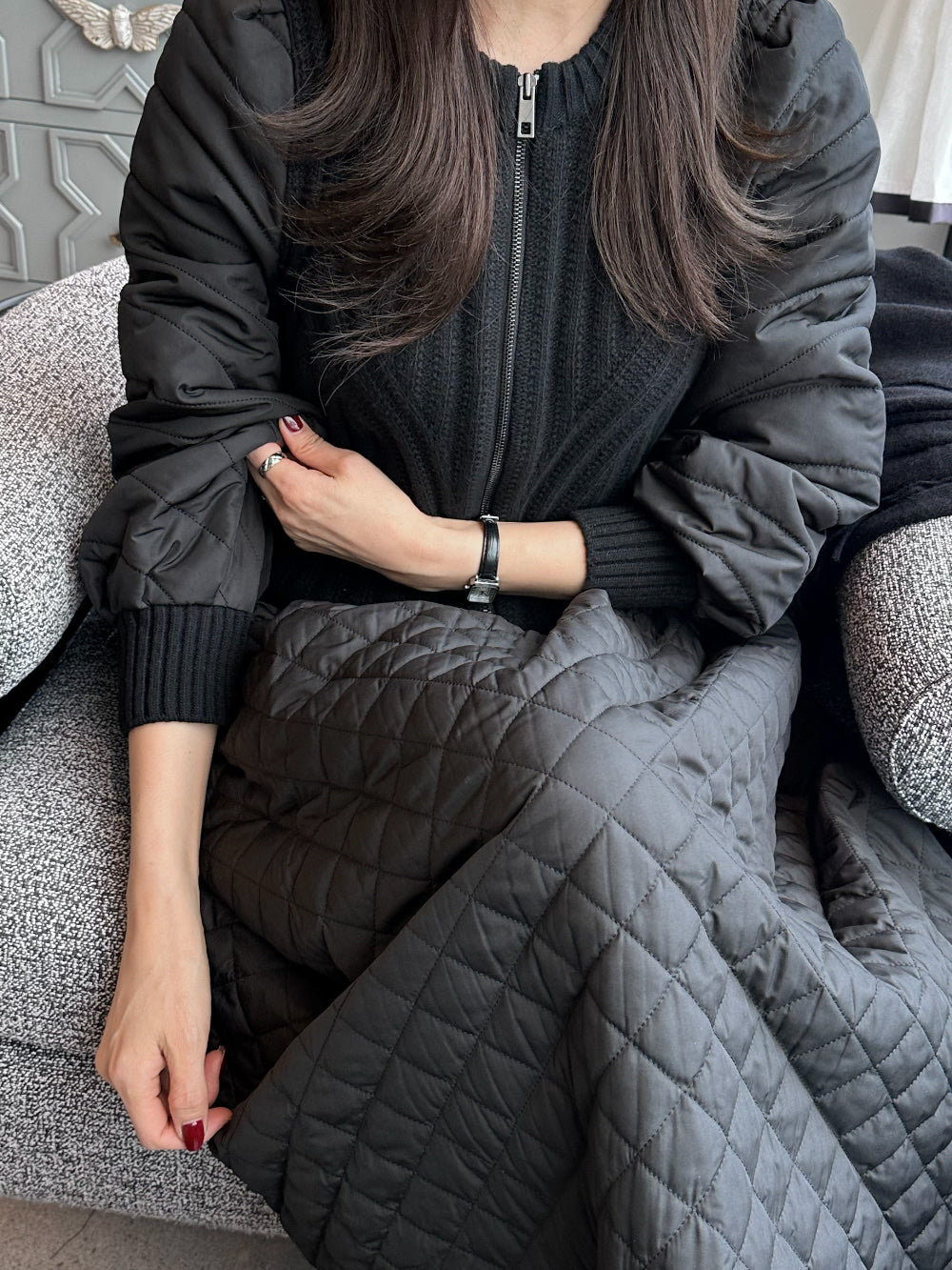 Women's Knit & Quilted Padded 2-Piece Dress Set