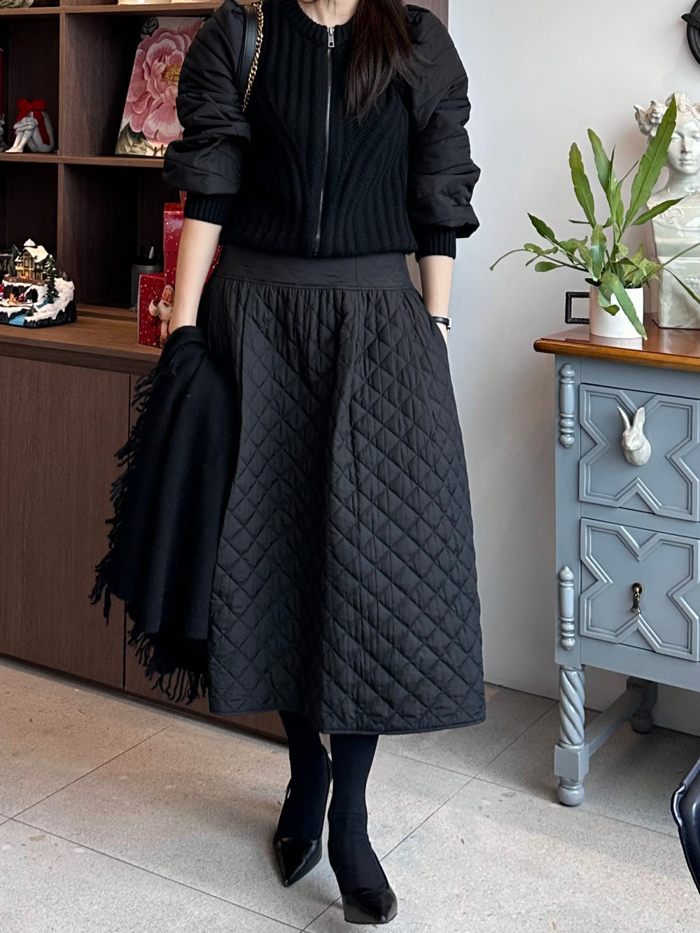Women's Knit & Quilted Padded 2-Piece Dress Set