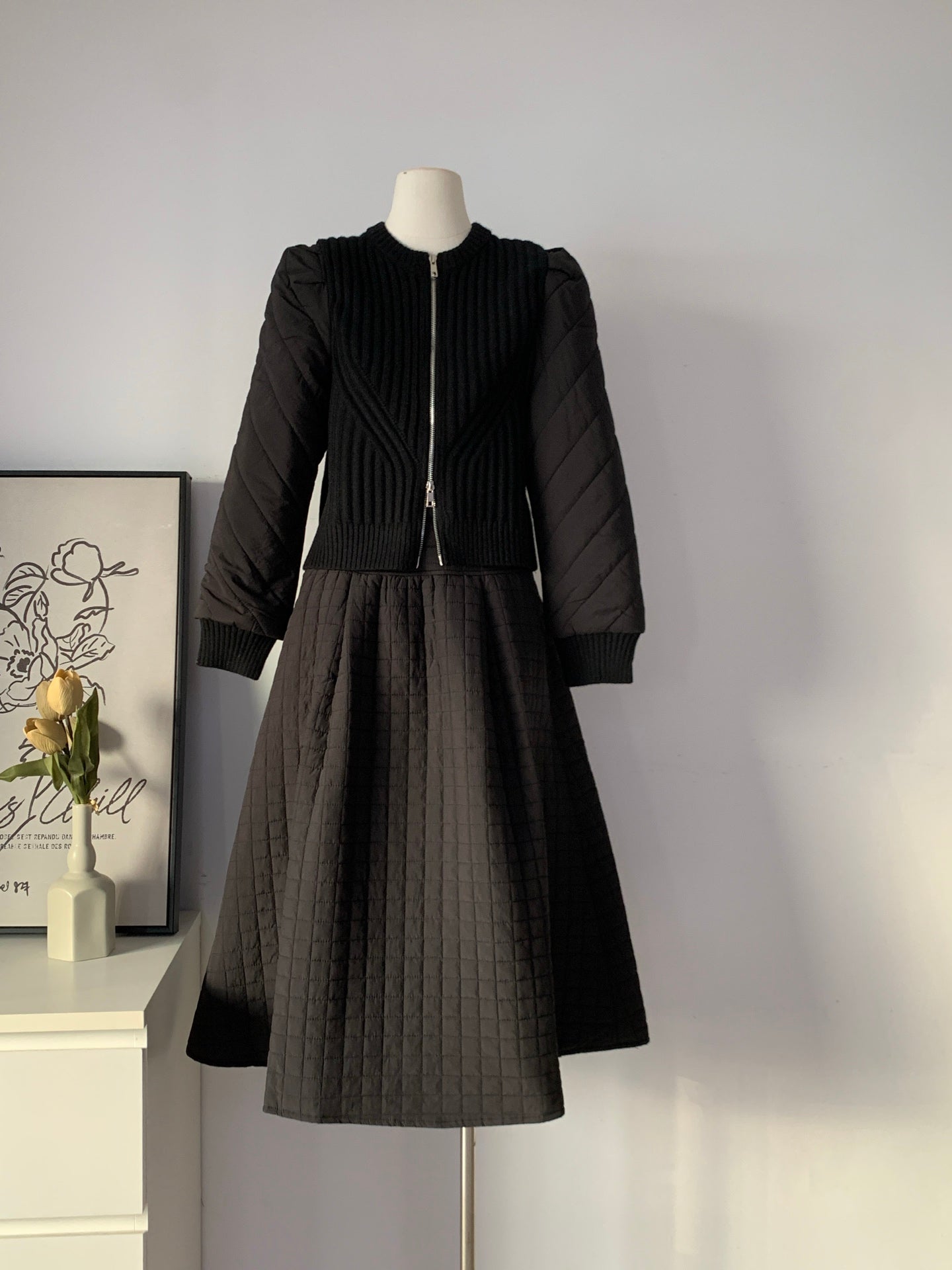 Women's Knit & Quilted Padded 2-Piece Dress Set