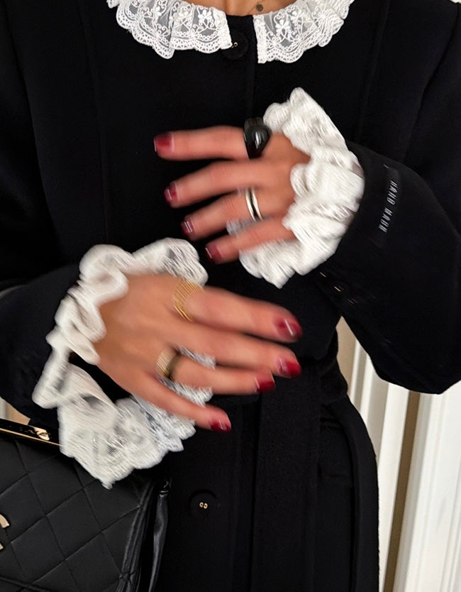 Women's Wool Blend Lace Trim Belted Midi Coat