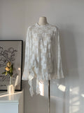 Women's Floral Lace Sheer Asymmetric Blouse