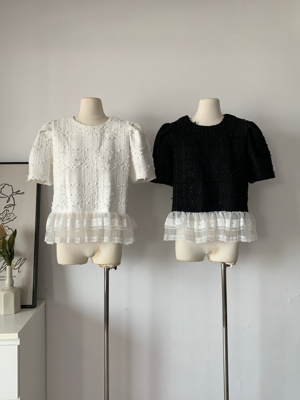 Women's Cotton Blend Bow Tie Neck Puff Sleeve Blouse
