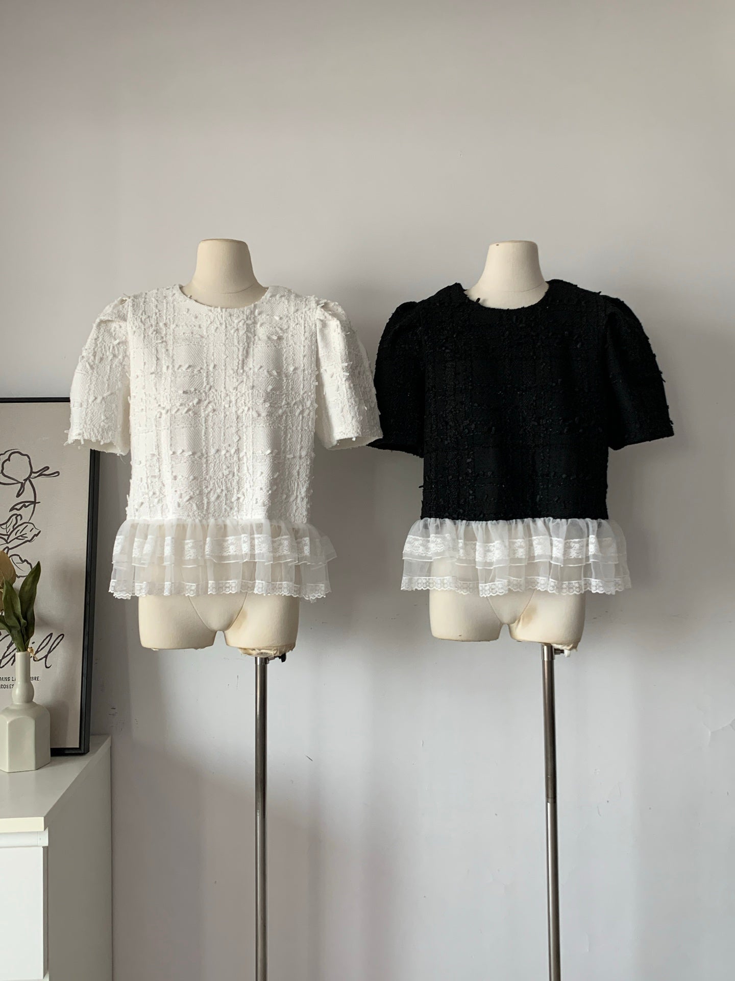Women's Cotton Blend Bow Tie Neck Puff Sleeve Blouse