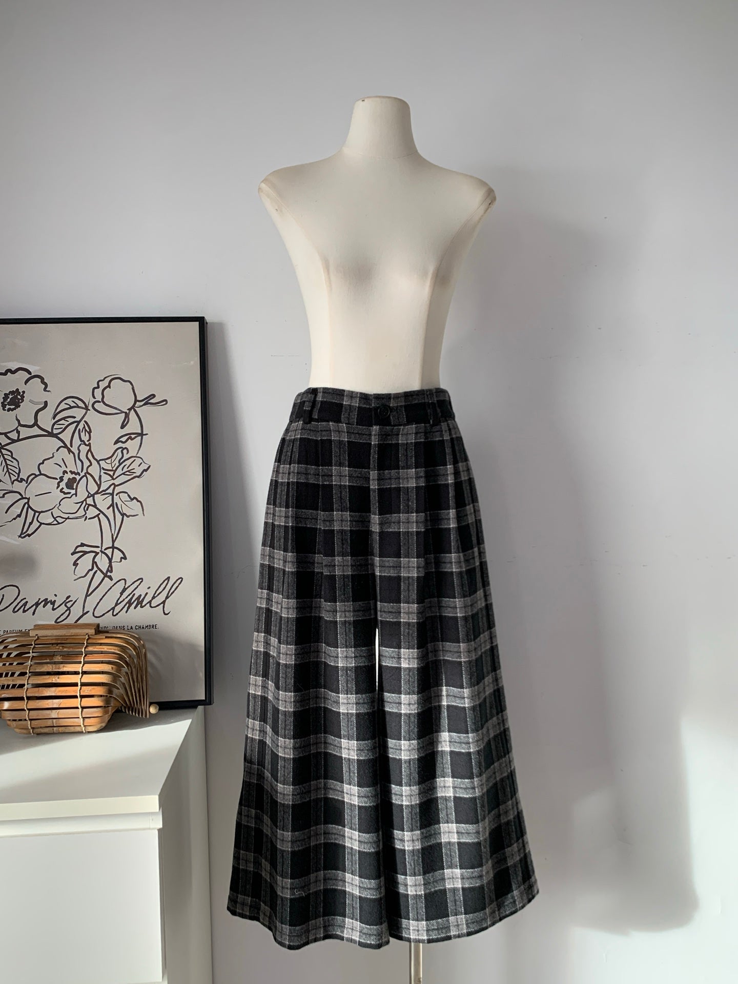 Women's Plaid Wool Blend Wide-Leg Culottes