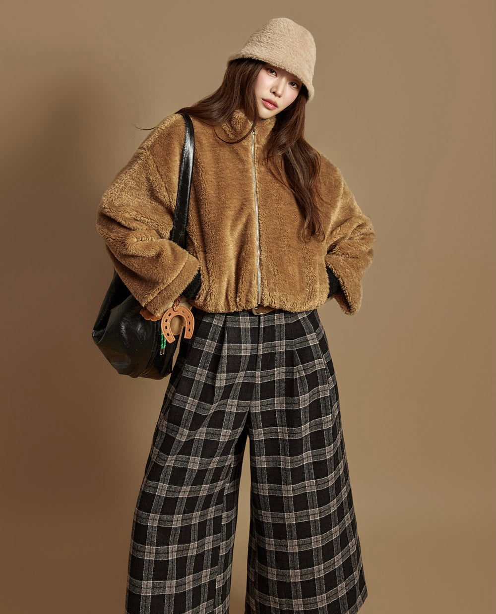 Women's Plaid Wool Blend Wide-Leg Culottes