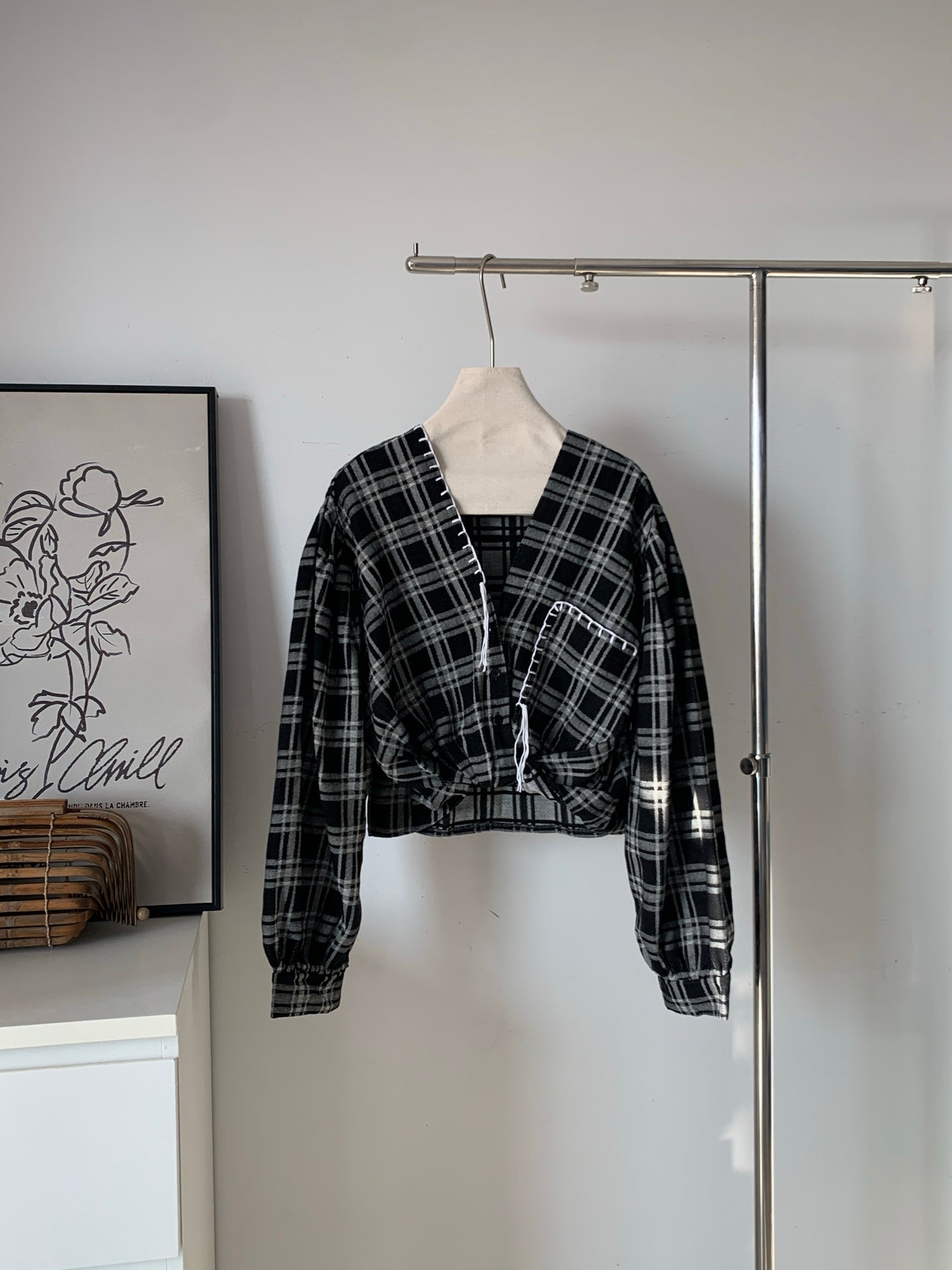 Women's Plaid Flannel Ruched Crop Blouse