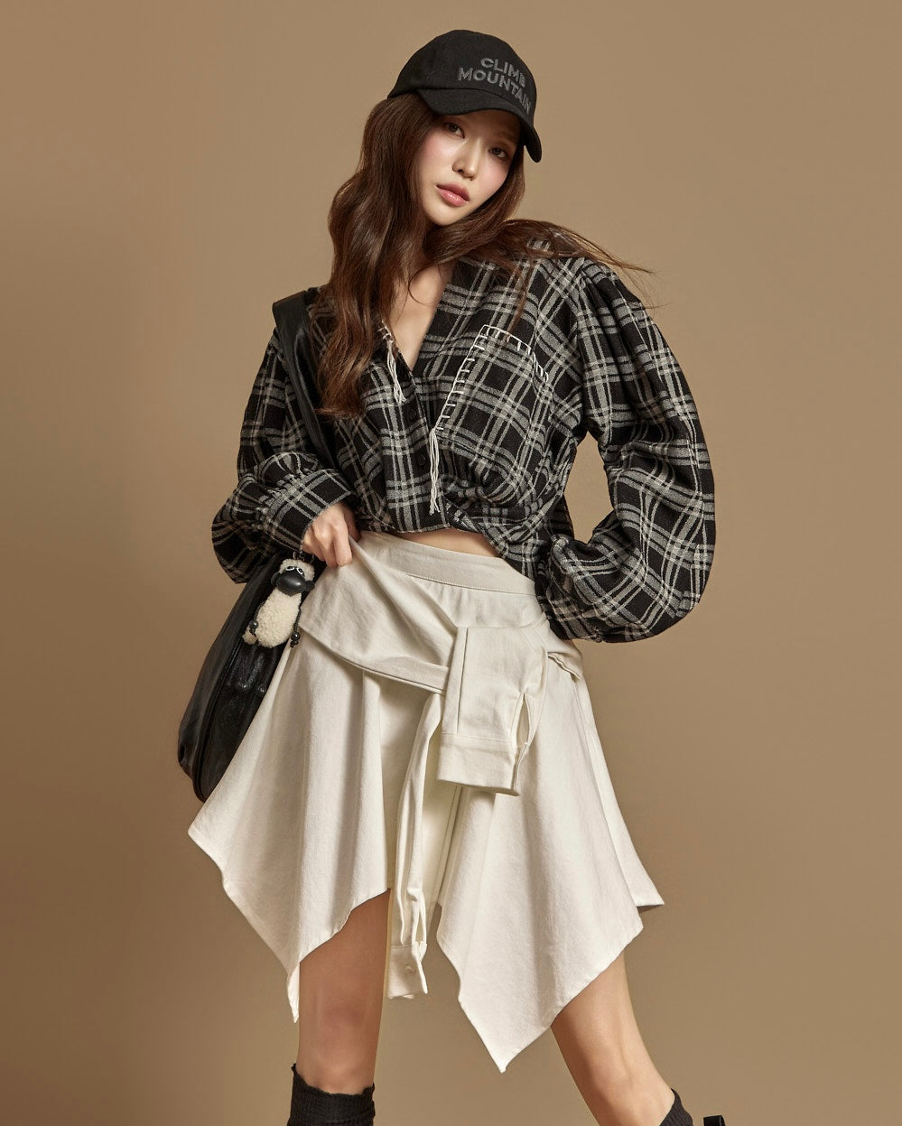 Women's Plaid Flannel Ruched Crop Blouse
