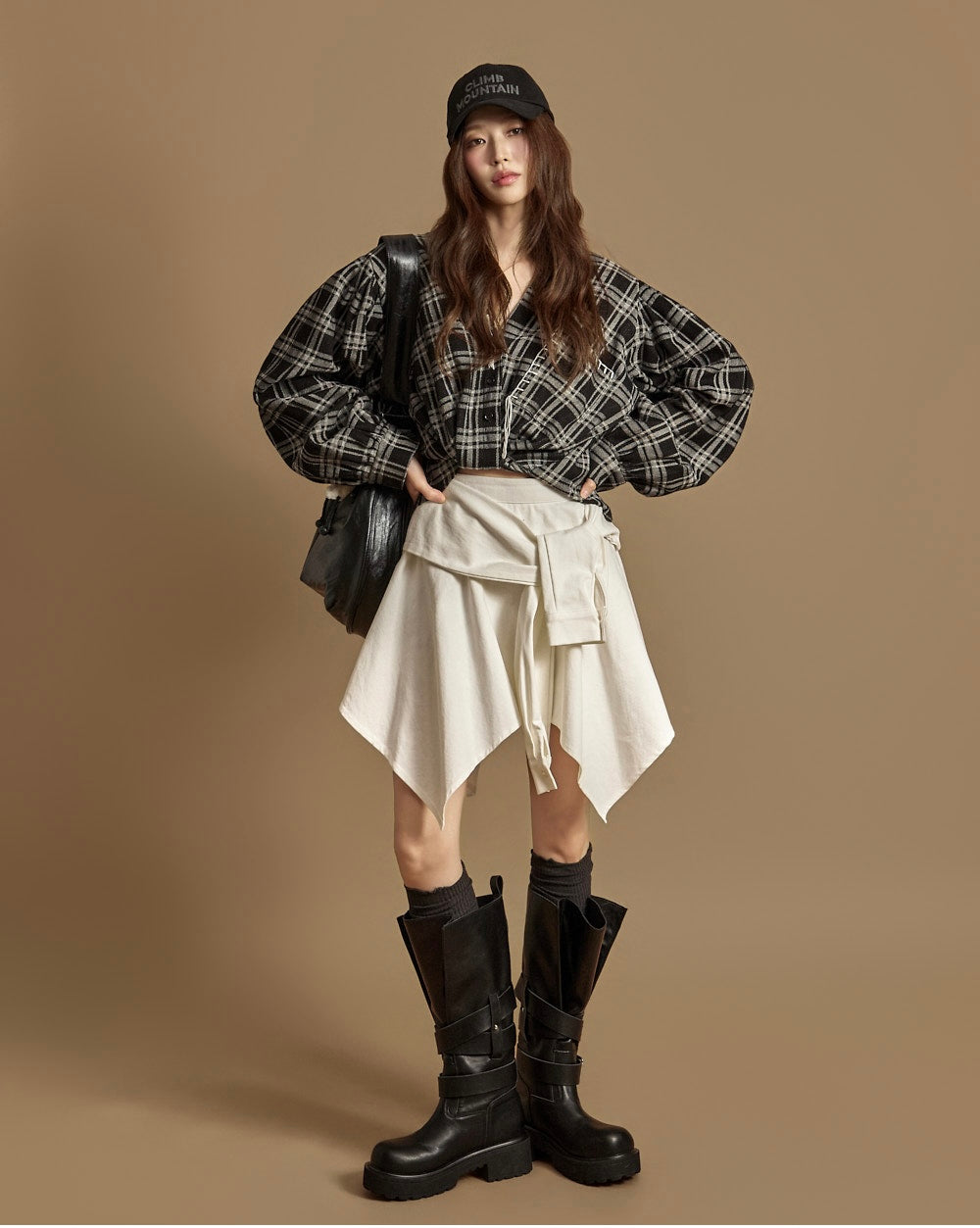 Women's Plaid Flannel Ruched Crop Blouse