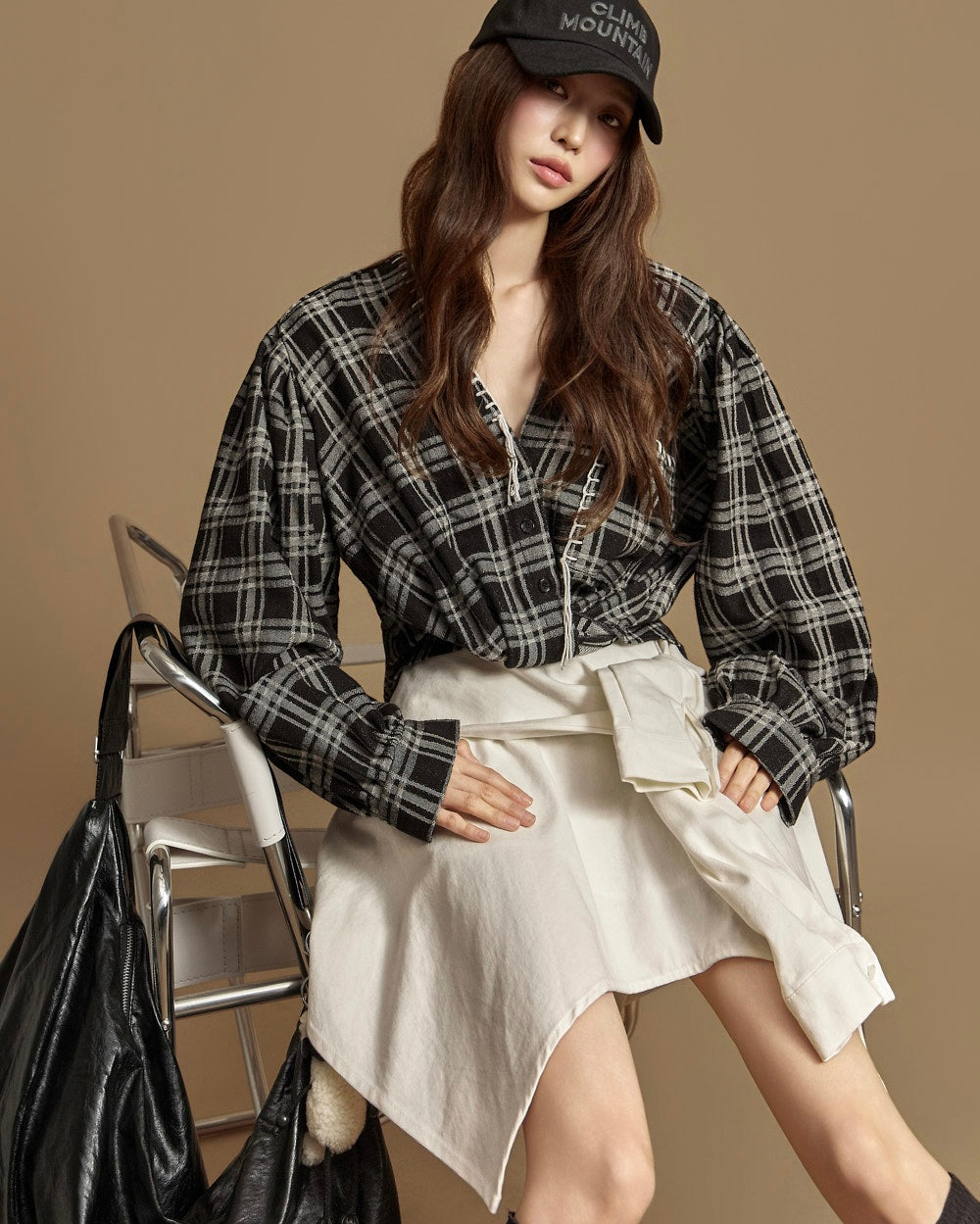 Women's Plaid Flannel Ruched Crop Blouse