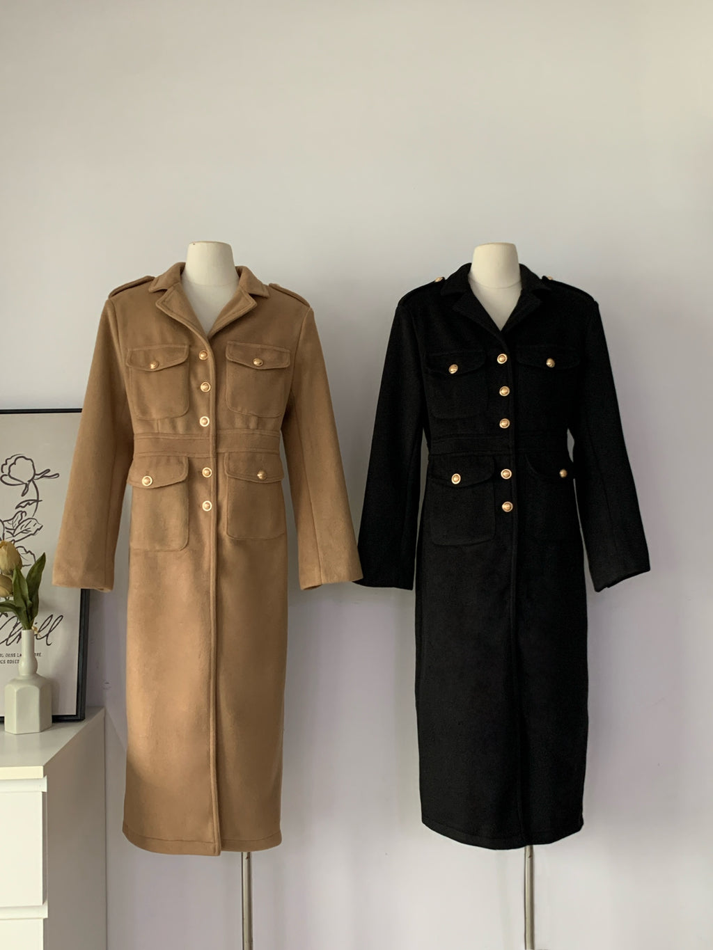 Women's Wool Blend Military Style Midi Dress