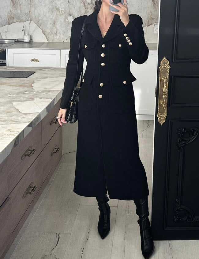 Women's Wool Blend Military Style Midi Dress