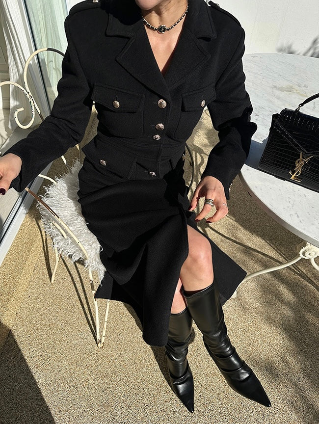 Women's Wool Blend Military Style Midi Dress