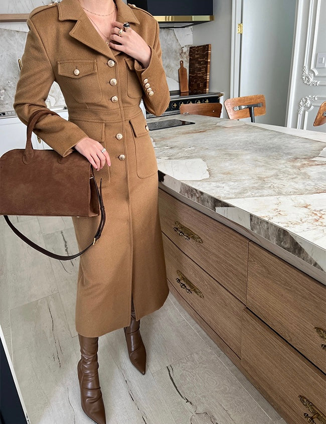 Women's Wool Blend Military Style Midi Dress