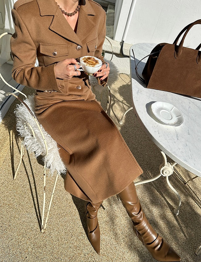 Women's Wool Blend Military Style Midi Dress