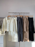 Women's Satin Blend Asymmetric Waist Two-Piece Set Shirt + Wide-Leg Pants