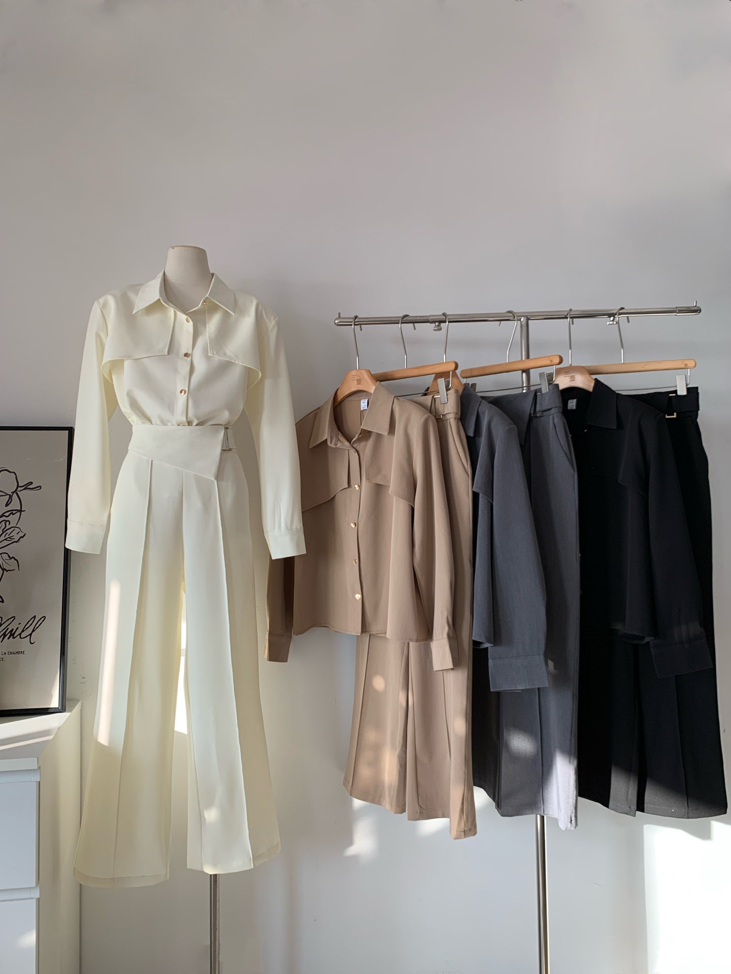 Women's Satin Blend Asymmetric Waist Two-Piece Set Shirt + Wide-Leg Pants