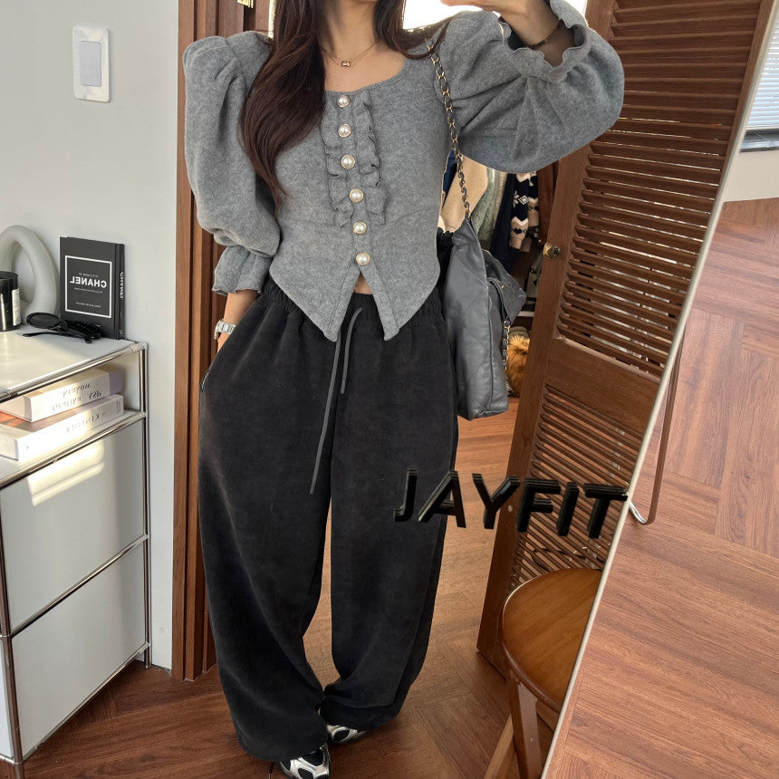 Women's Knit Ruffle Pearl Button Cardigan