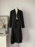 Women's Pinstripe Blazer & Pleated Skirt Two-Piece Set