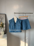 Women's Denim Crop Vest & Ruffle Skirt Two-Piece Set