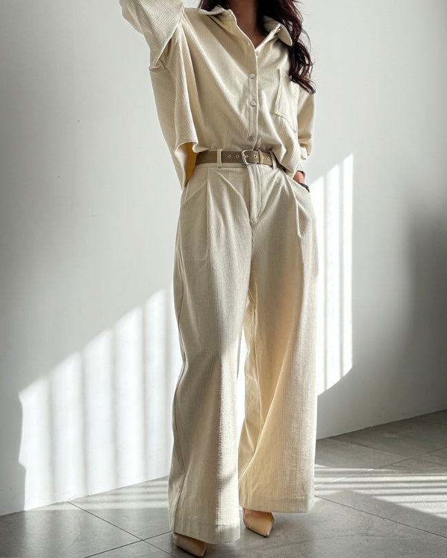 Women's Corduroy Shirt & Wide-Leg Pants Two-Piece Set