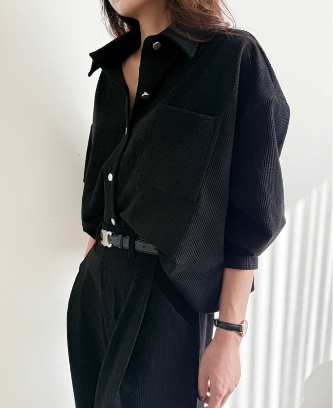 Women's Corduroy Shirt & Wide-Leg Pants Two-Piece Set