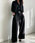 Women's Corduroy Shirt & Wide-Leg Pants Two-Piece Set