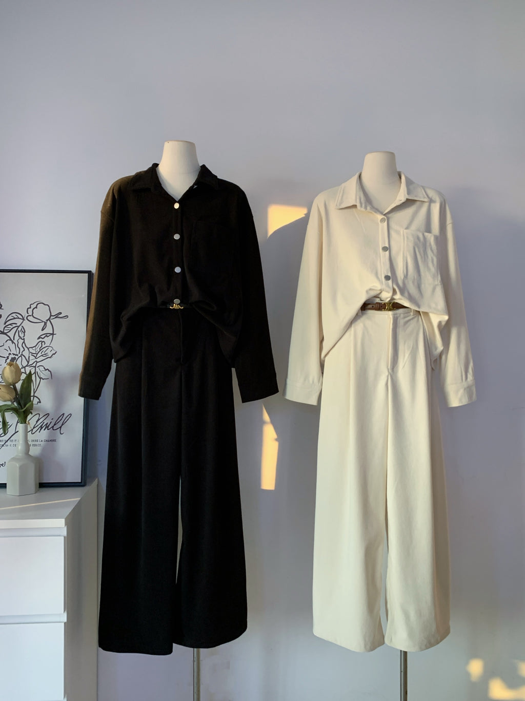 Women's Corduroy Shirt & Wide-Leg Pants Two-Piece Set