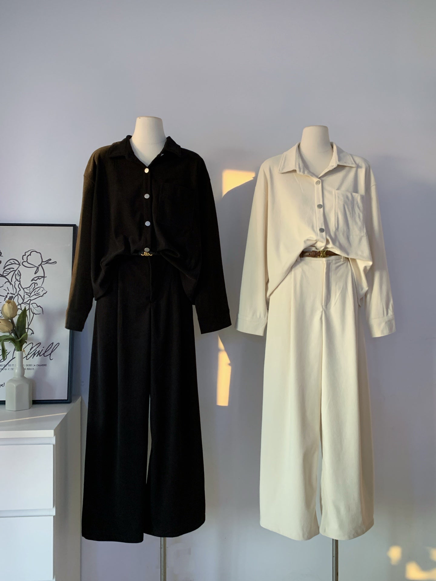 Women's Corduroy Shirt & Wide-Leg Pants Two-Piece Set