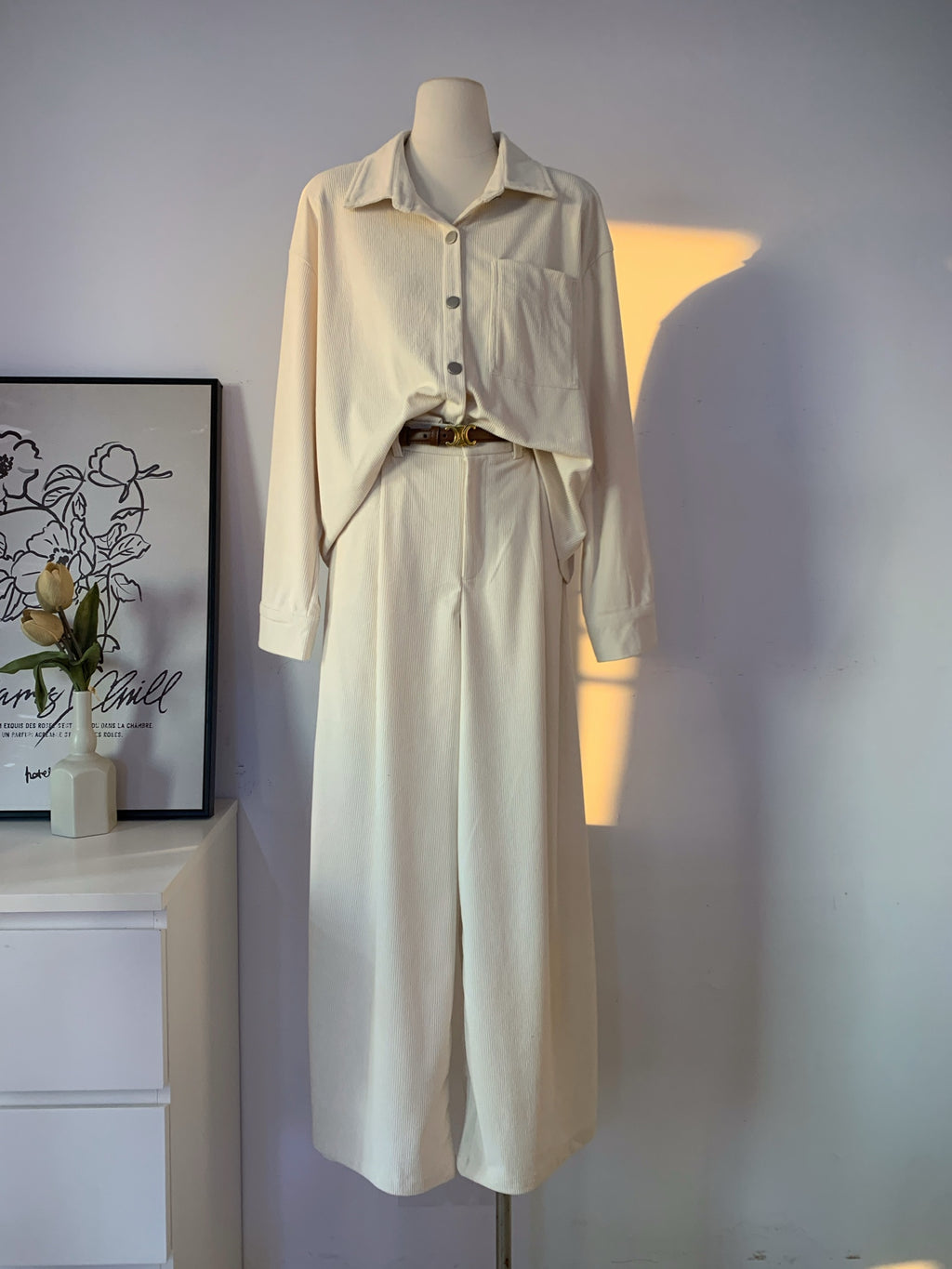 Women's Corduroy Shirt & Wide-Leg Pants Two-Piece Set
