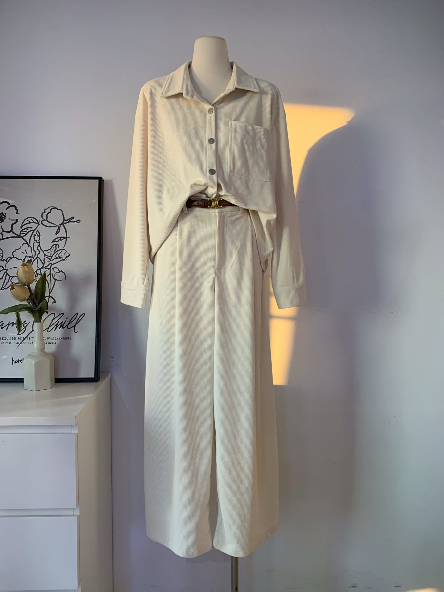 Women's Corduroy Shirt & Wide-Leg Pants Two-Piece Set