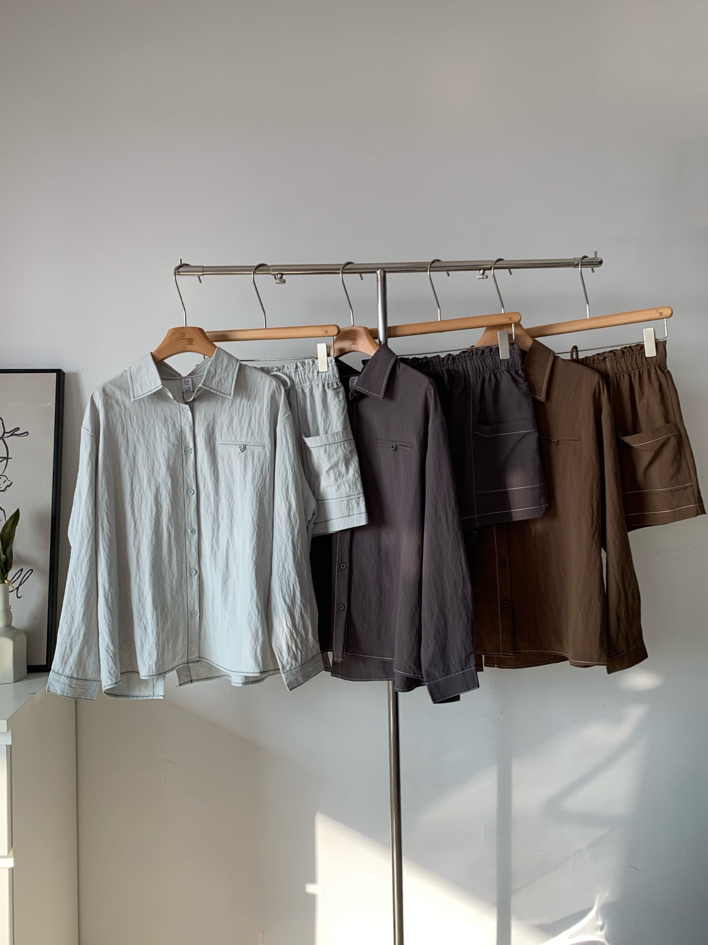Women's Cotton Blend Textured Shirt & Shorts Two-Piece Set