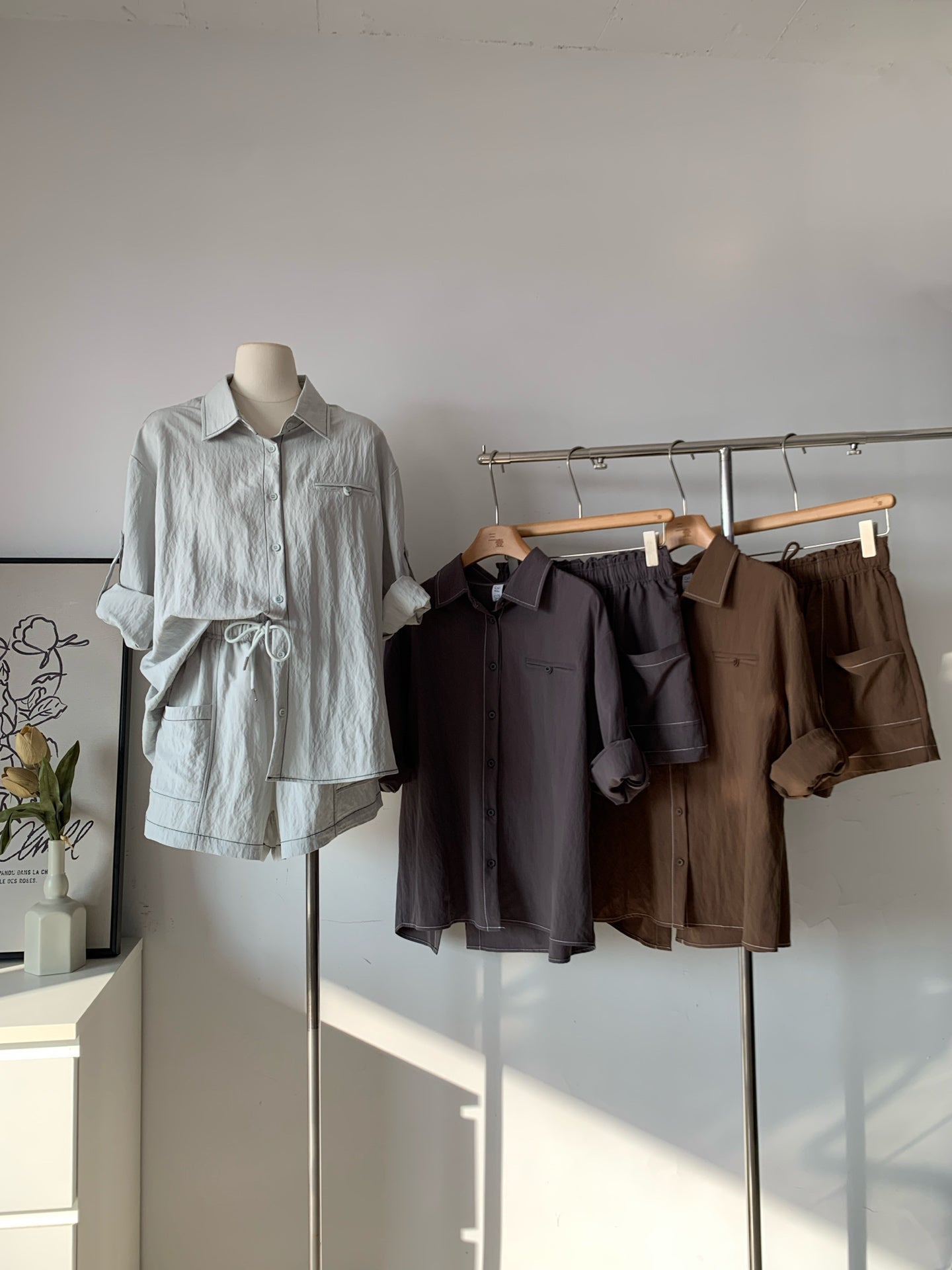Women's Cotton Blend Textured Shirt & Shorts Two-Piece Set