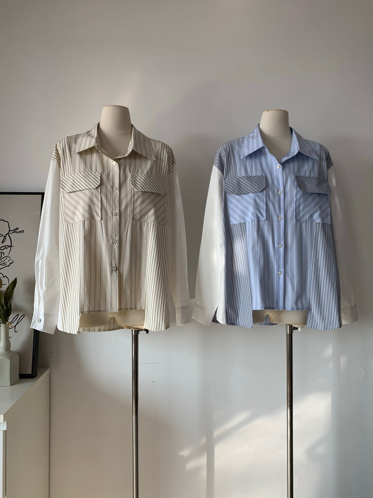 Women's Patchwork Stripe & Solid Cotton Shirt