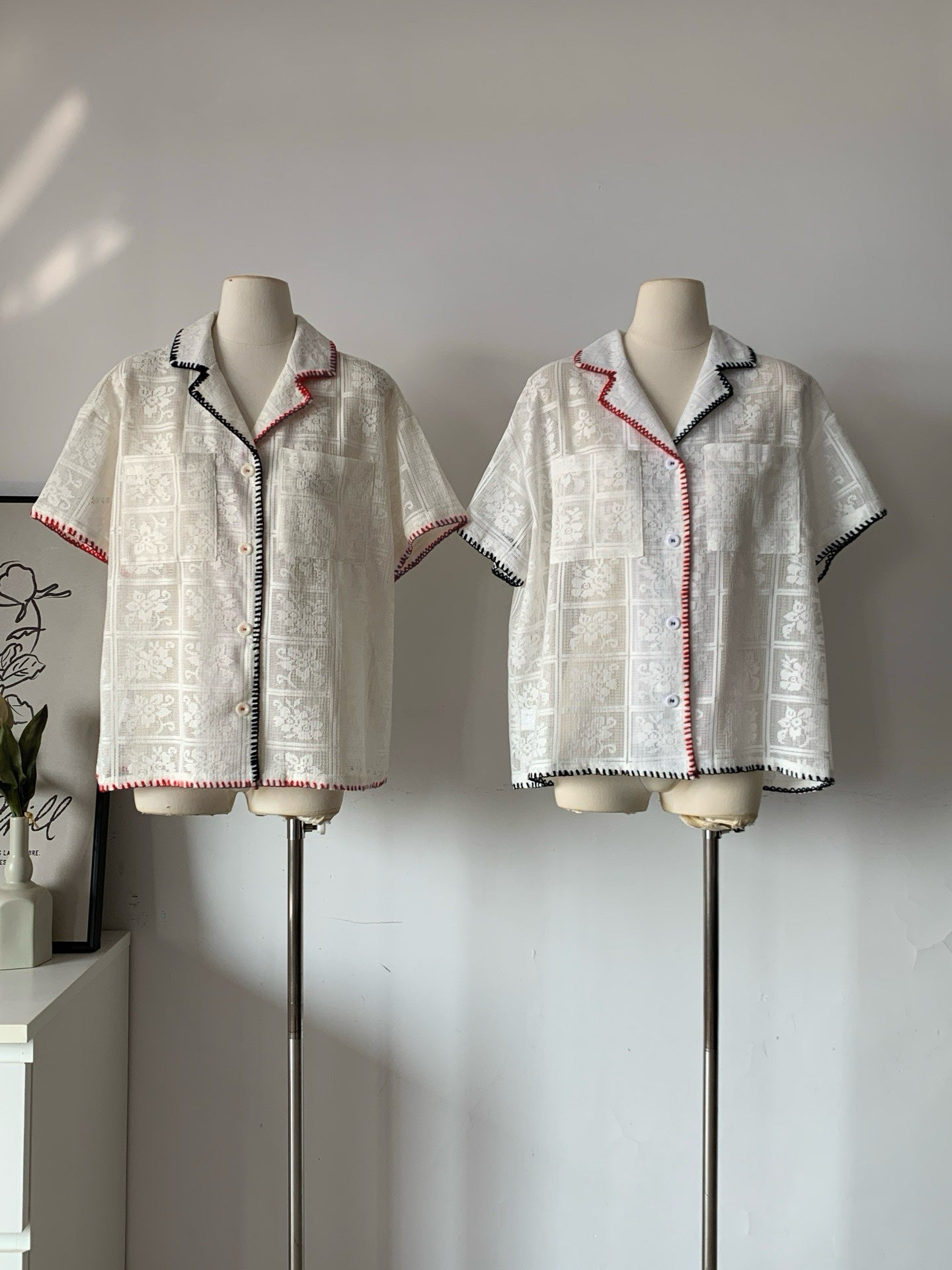 Women's Jacquard Lace Contrast Stitch Shirt