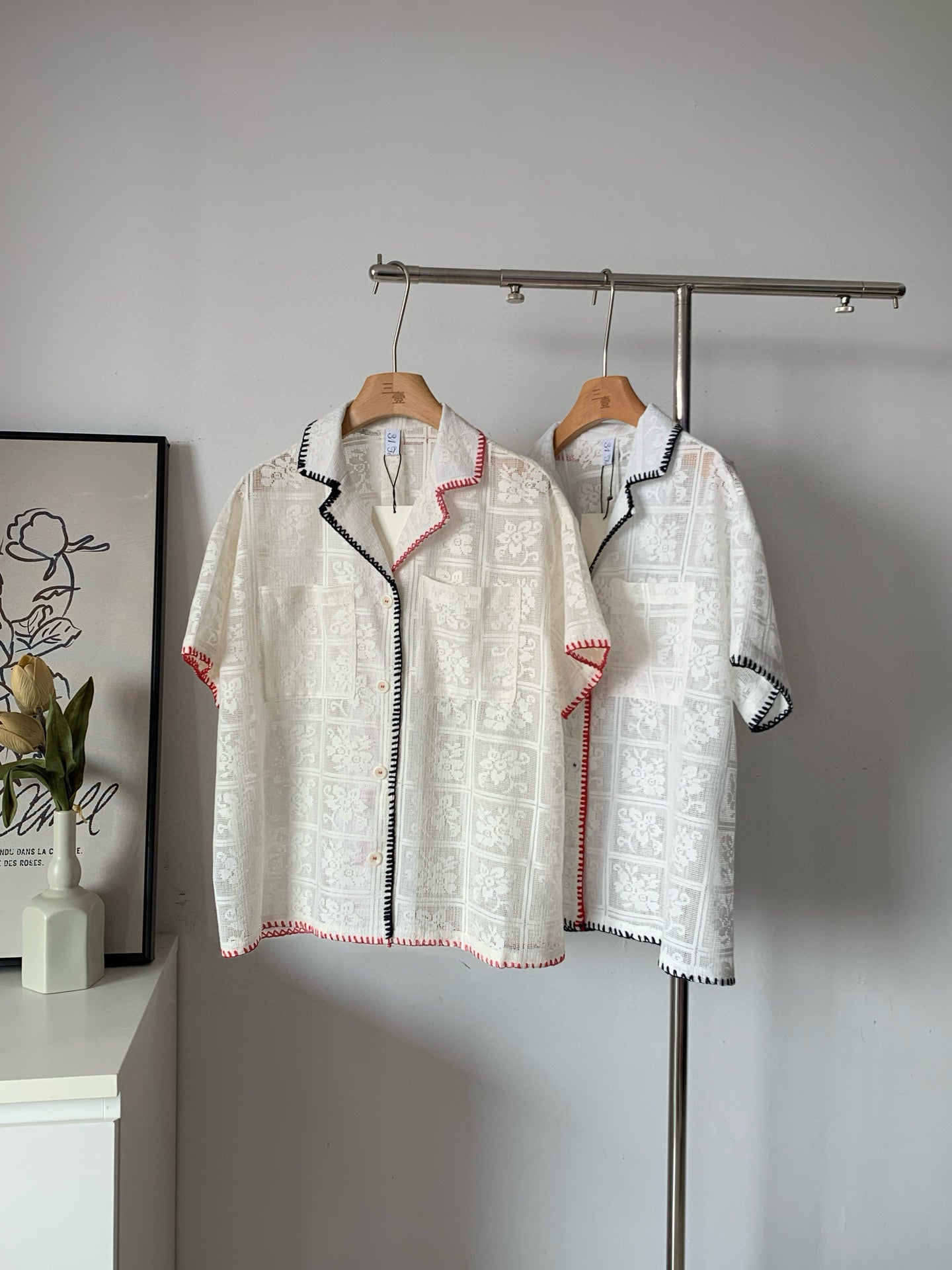 Women's Jacquard Lace Contrast Stitch Shirt