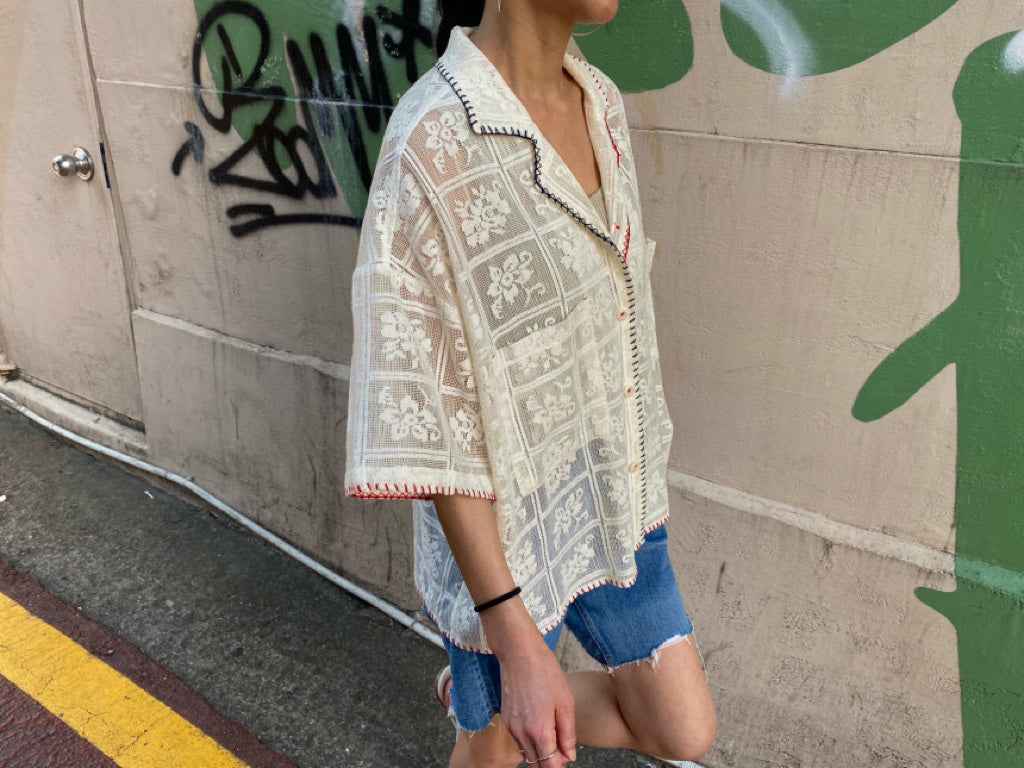 Women's Jacquard Lace Contrast Stitch Shirt