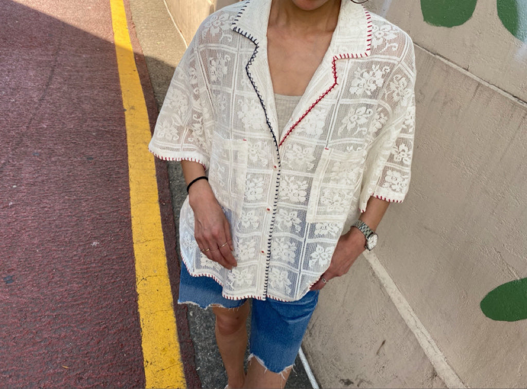 Women's Jacquard Lace Contrast Stitch Shirt