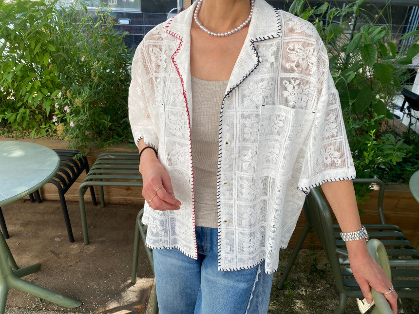 Women's Jacquard Lace Contrast Stitch Shirt