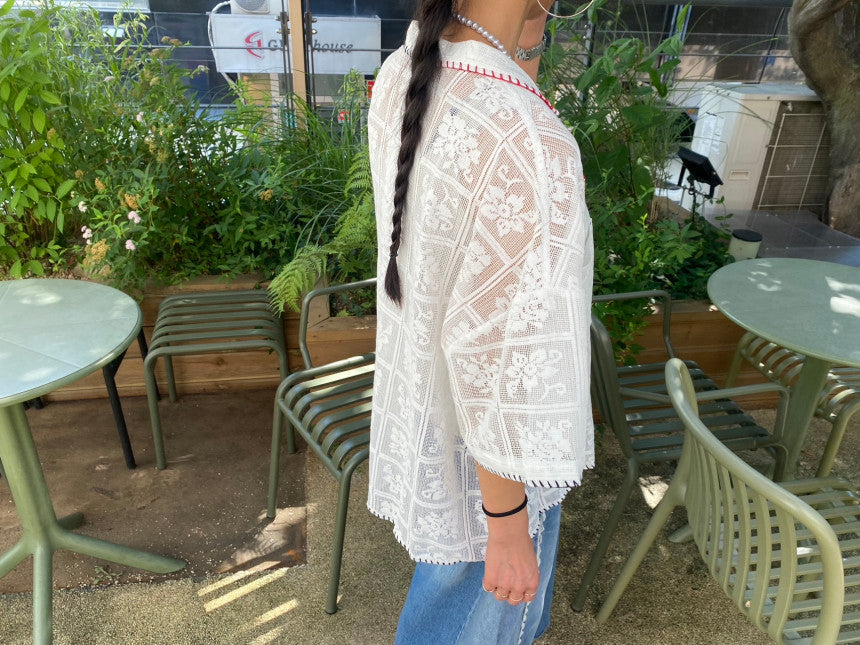 Women's Jacquard Lace Contrast Stitch Shirt