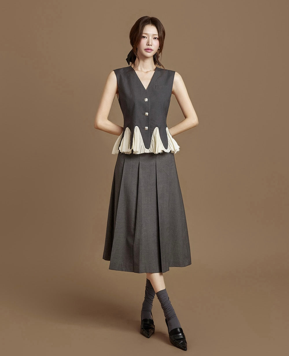 Women's Deconstructed Ruffle Trim Blazer Three-Piece Set
