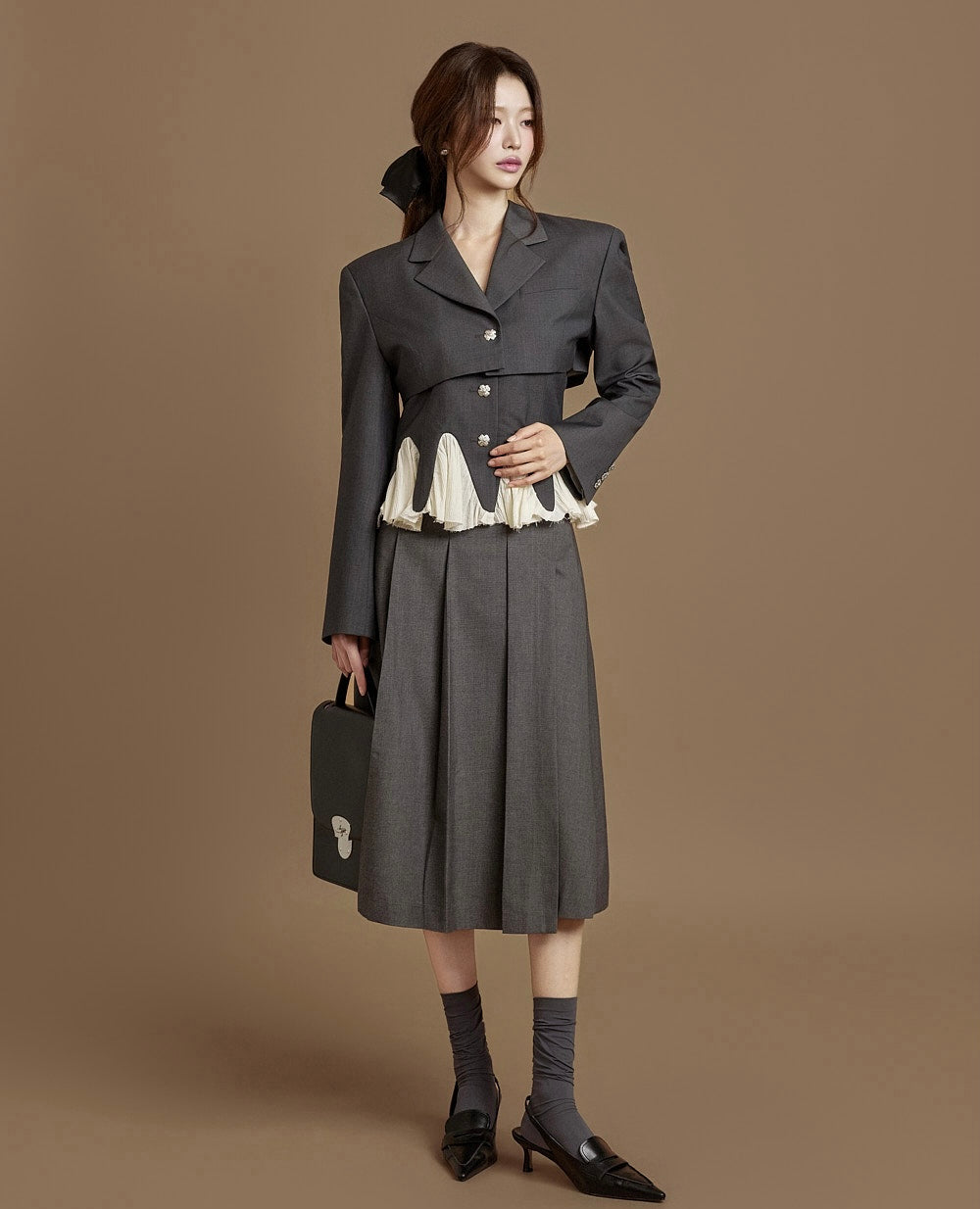Women's Deconstructed Ruffle Trim Blazer Three-Piece Set